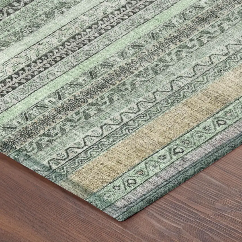 Mint Green And Green Striped Washable Indoor Outdoor Area Rug Photo 5