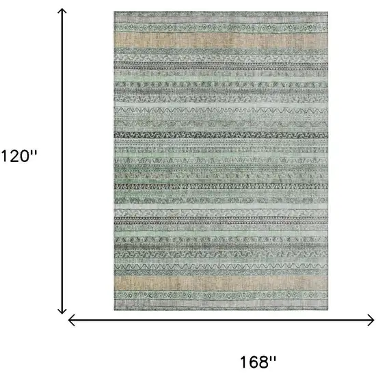 Mint Green And Green Striped Washable Indoor Outdoor Area Rug Photo 7