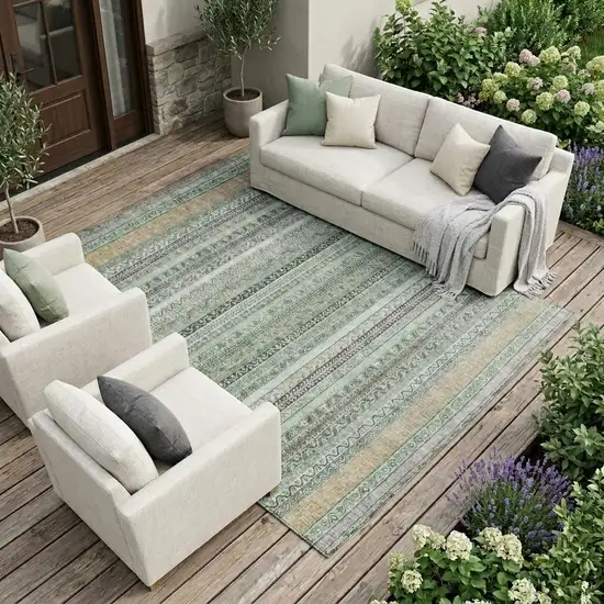 Mint Green And Green Striped Washable Indoor Outdoor Area Rug Photo 1