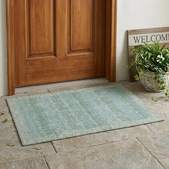 Mint Green And Green Tribal Washable Indoor Outdoor Area Rug Photo 1