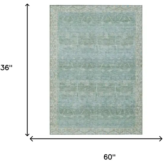 Mint Green And Green Tribal Washable Indoor Outdoor Area Rug Photo 7