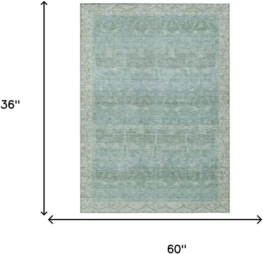 Mint Green And Green Tribal Washable Indoor Outdoor Area Rug Photo 7