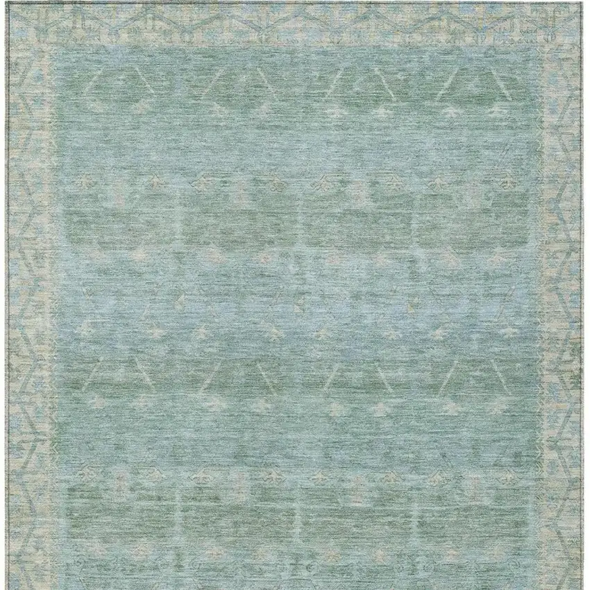 Mint Green And Green Tribal Washable Indoor Outdoor Area Rug Photo 4