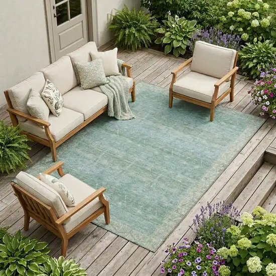Mint Green And Green Tribal Washable Indoor Outdoor Area Rug Photo 1