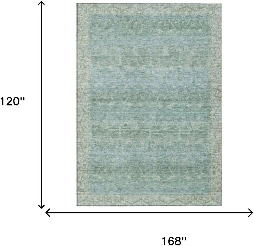 Mint Green And Green Tribal Washable Indoor Outdoor Area Rug Photo 7