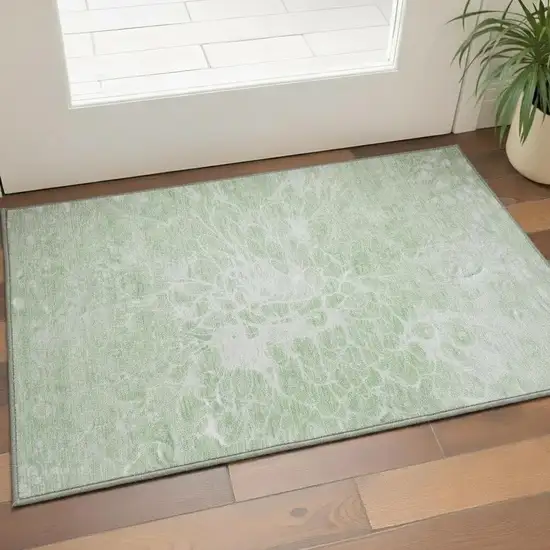 Mint Green And Ivory Abstract Washable Area Rug With UV Protection Photo 2