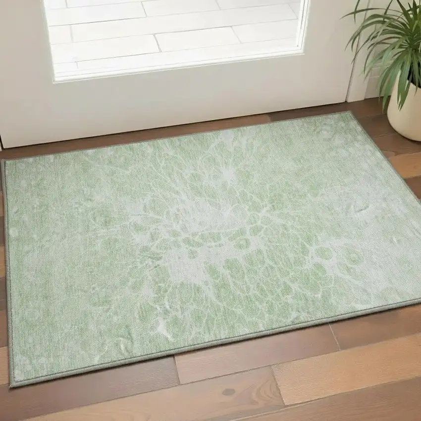 Mint Green And Ivory Abstract Washable Area Rug With UV Protection Photo 2