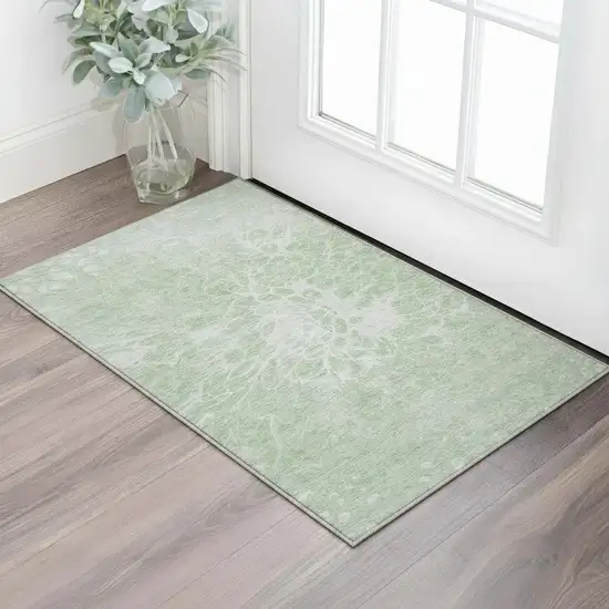 Mint Green And Ivory Abstract Washable Area Rug With UV Protection Photo 3