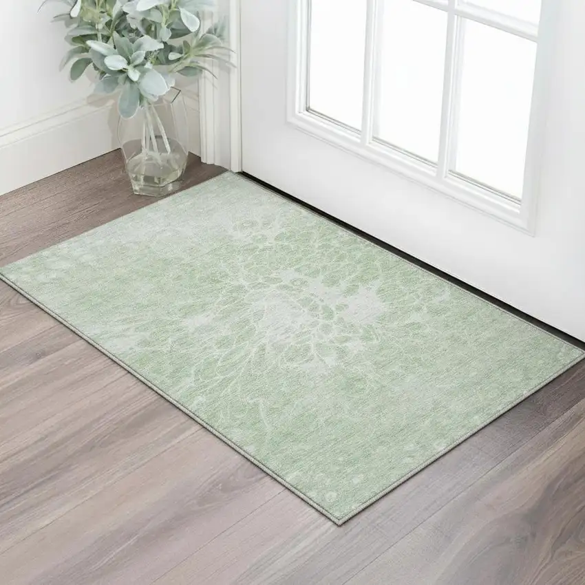 Mint Green And Ivory Abstract Washable Area Rug With UV Protection Photo 3