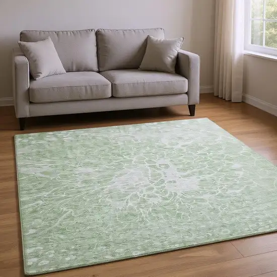 Mint Green And Ivory Abstract Washable Area Rug With UV Protection Photo 2