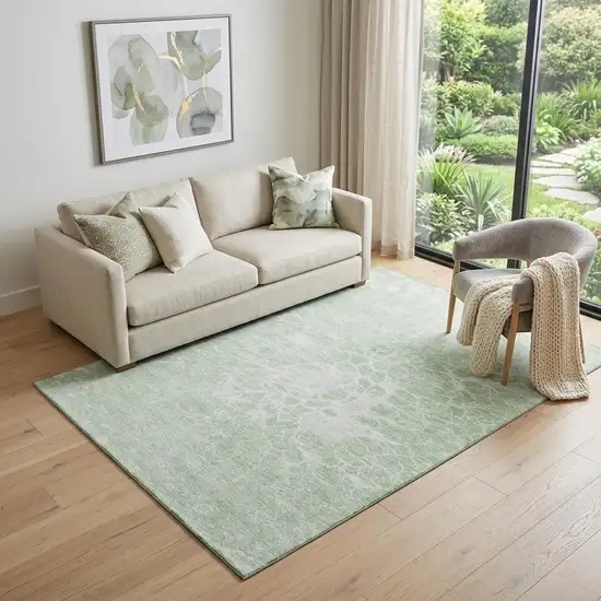 Mint Green And Ivory Abstract Washable Area Rug With UV Protection Photo 1