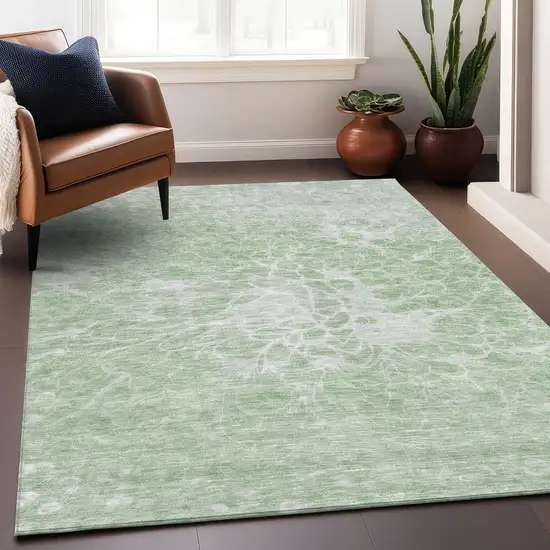 Mint Green And Ivory Abstract Washable Area Rug With UV Protection Photo 6