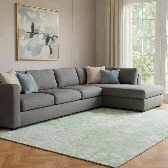 Mint Green And Ivory Abstract Washable Area Rug With UV Protection Photo 1