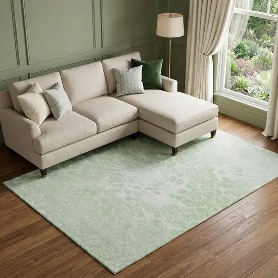 Mint Green And Ivory Abstract Washable Area Rug With UV Protection Photo 1