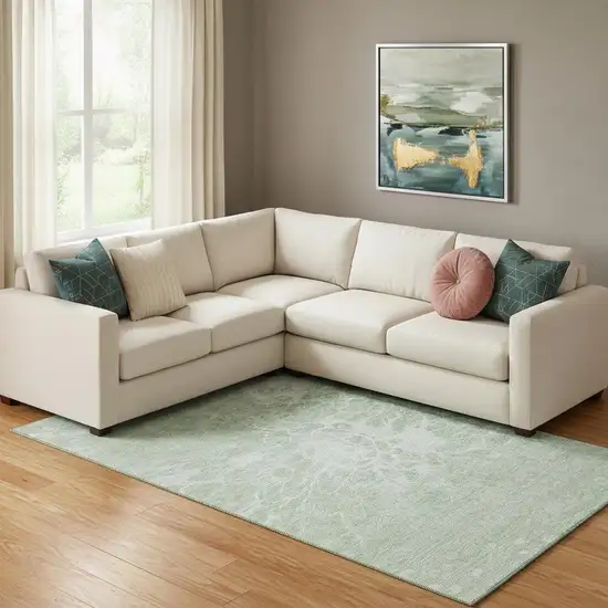 Mint Green And Ivory Abstract Washable Area Rug With UV Protection Photo 1
