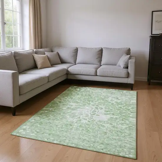 Mint Green And Ivory Abstract Washable Area Rug With UV Protection Photo 2