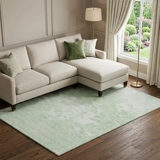 Mint Green And Ivory Abstract Washable Area Rug With UV Protection Photo 1