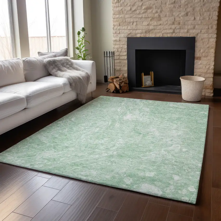 Mint Green And Ivory Abstract Washable Area Rug With UV Protection Photo 6