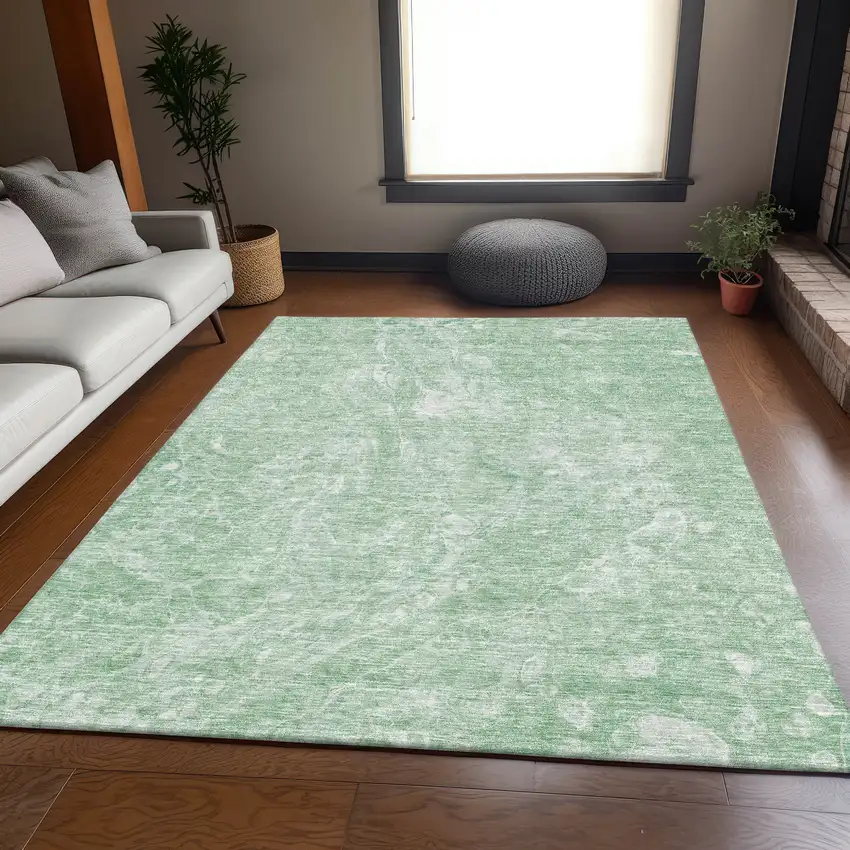Mint Green And Ivory Abstract Washable Area Rug With UV Protection Photo 5