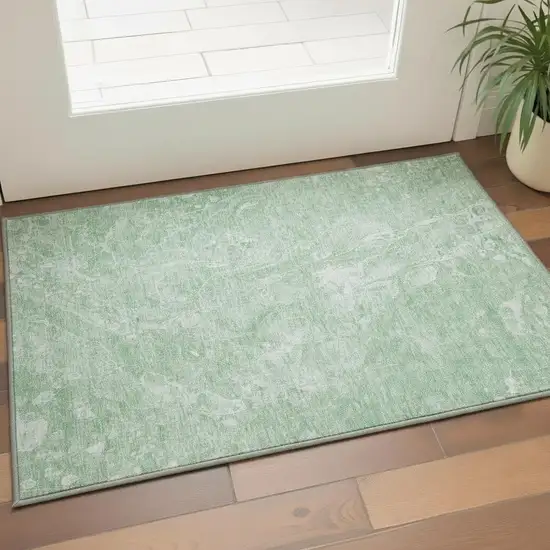 Mint Green And Ivory Abstract Washable Area Rug With UV Protection Photo 2