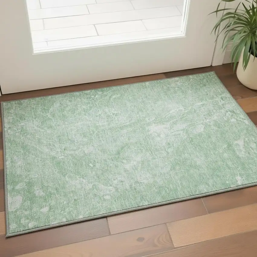 Mint Green And Ivory Abstract Washable Area Rug With UV Protection Photo 2