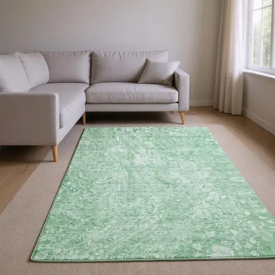 Mint Green And Ivory Abstract Washable Area Rug With UV Protection Photo 1