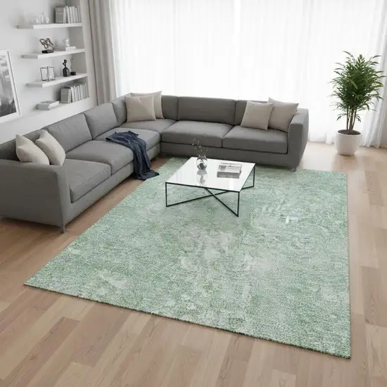 Mint Green And Ivory Abstract Washable Area Rug With UV Protection Photo 1