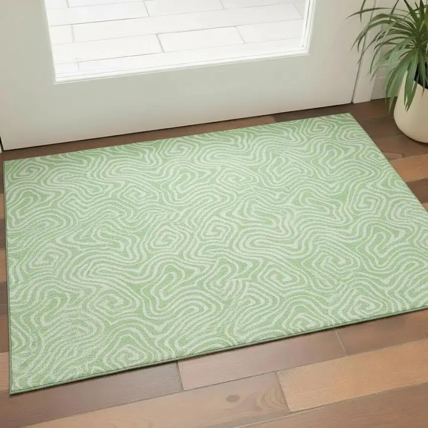 Mint Green And Ivory Abstract Washable Area Rug With UV Protection Photo 2