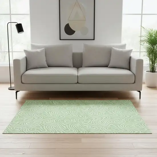 Mint Green And Ivory Abstract Washable Area Rug With UV Protection Photo 2