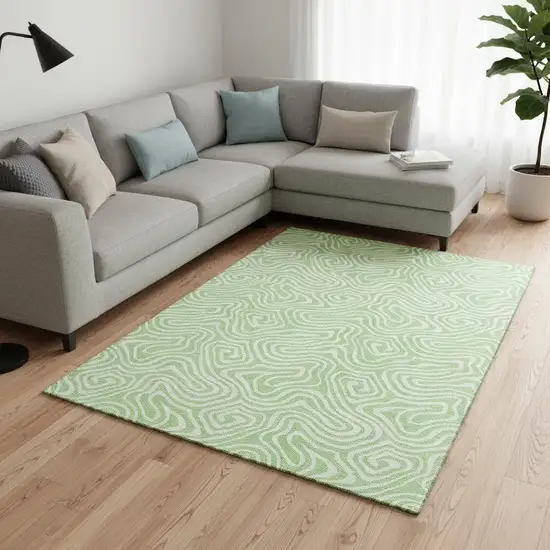 Mint Green And Ivory Abstract Washable Area Rug With UV Protection Photo 2