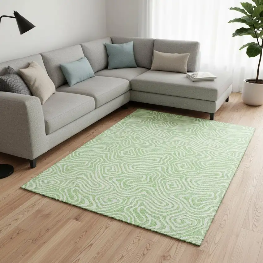 Mint Green And Ivory Abstract Washable Area Rug With UV Protection Photo 2