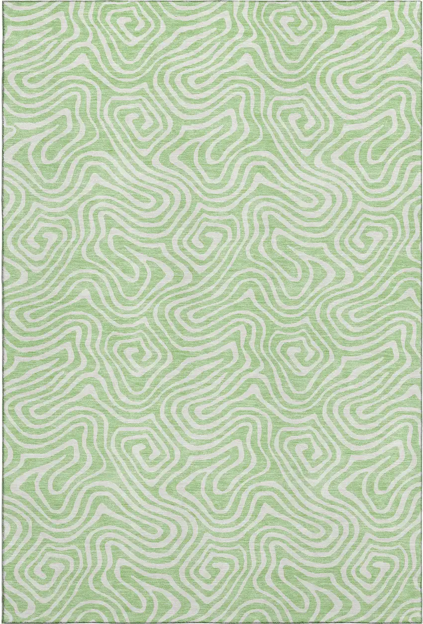 Mint Green And Ivory Abstract Washable Area Rug With UV Protection Photo 1