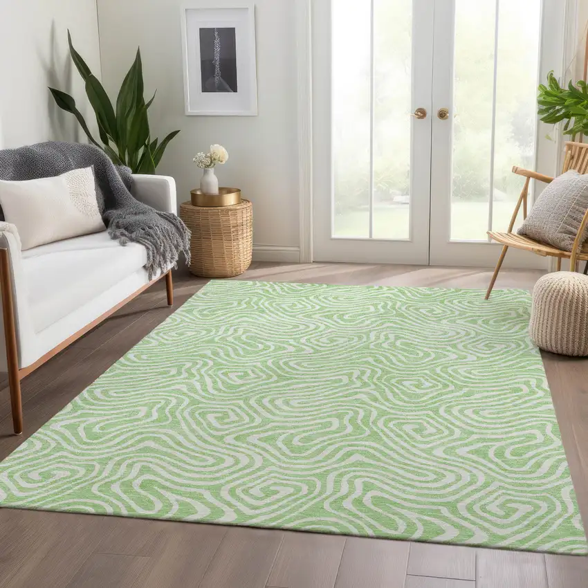 Mint Green And Ivory Abstract Washable Area Rug With UV Protection Photo 5