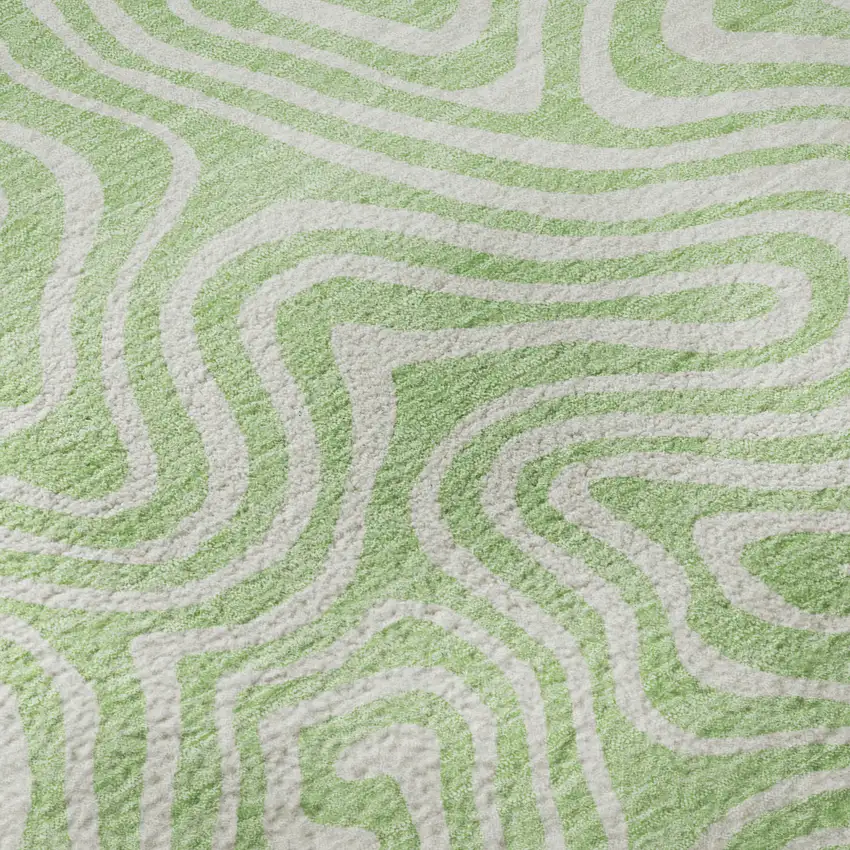 Mint Green And Ivory Abstract Washable Area Rug With UV Protection Photo 9