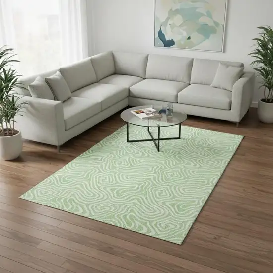Mint Green And Ivory Abstract Washable Area Rug With UV Protection Photo 2