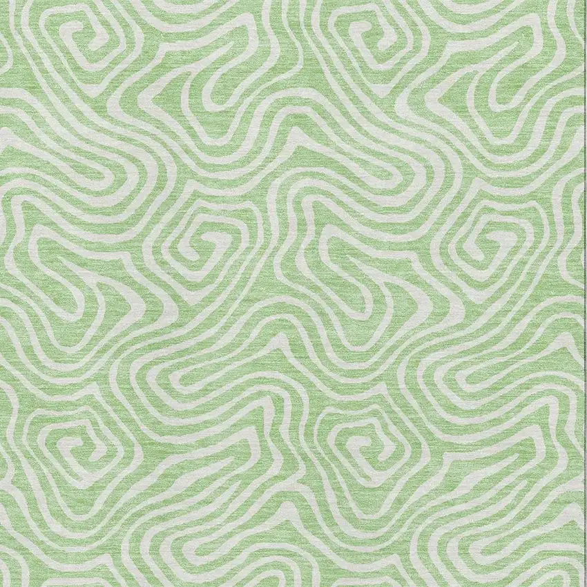 Mint Green And Ivory Abstract Washable Area Rug With UV Protection Photo 2