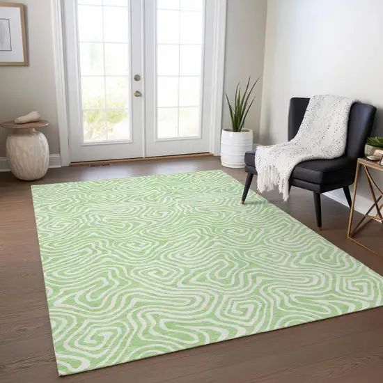 Mint Green And Ivory Abstract Washable Indoor Outdoor Area Rug Photo 9