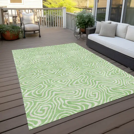 Mint Green And Ivory Abstract Washable Indoor Outdoor Area Rug Photo 9