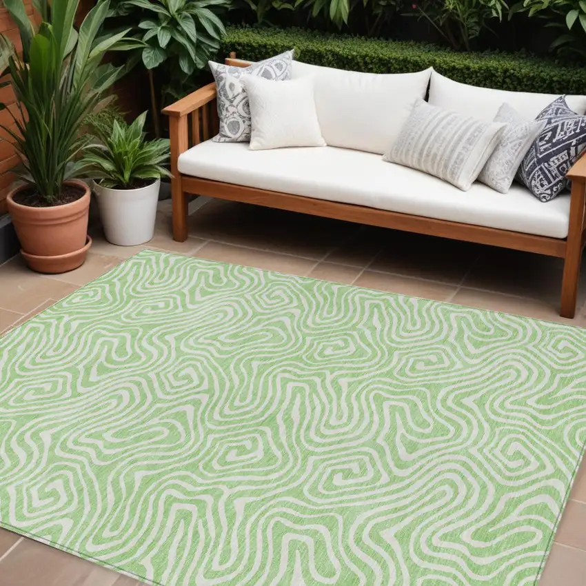Mint Green And Ivory Abstract Washable Indoor Outdoor Area Rug Photo 1