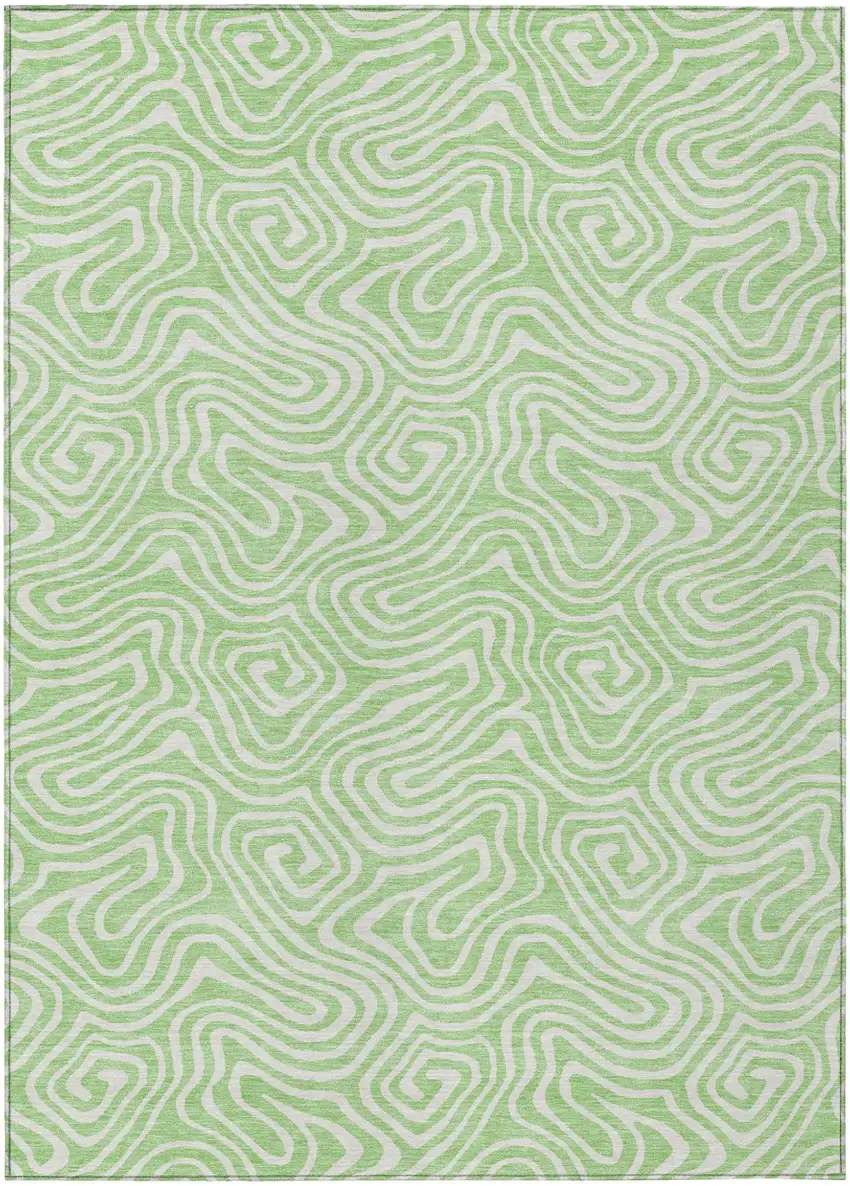 Mint Green And Ivory Abstract Washable Indoor Outdoor Area Rug Photo 2