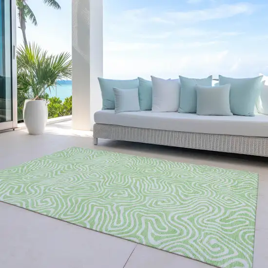 Mint Green And Ivory Abstract Washable Indoor Outdoor Area Rug Photo 8