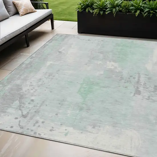 Mint Green And Ivory Abstract Washable Indoor Outdoor Area Rug Photo 2