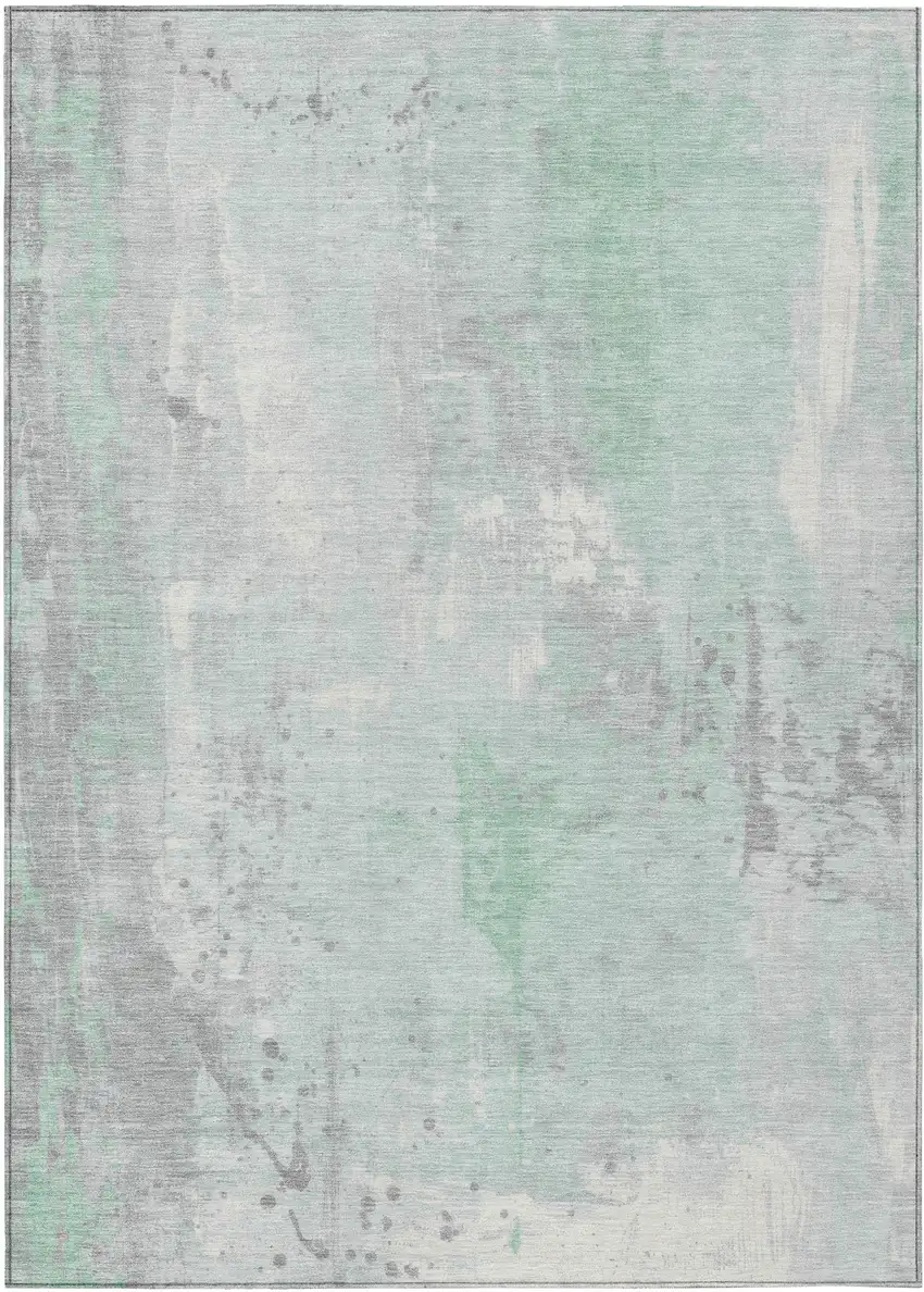 Mint Green And Ivory Abstract Washable Indoor Outdoor Area Rug Photo 1