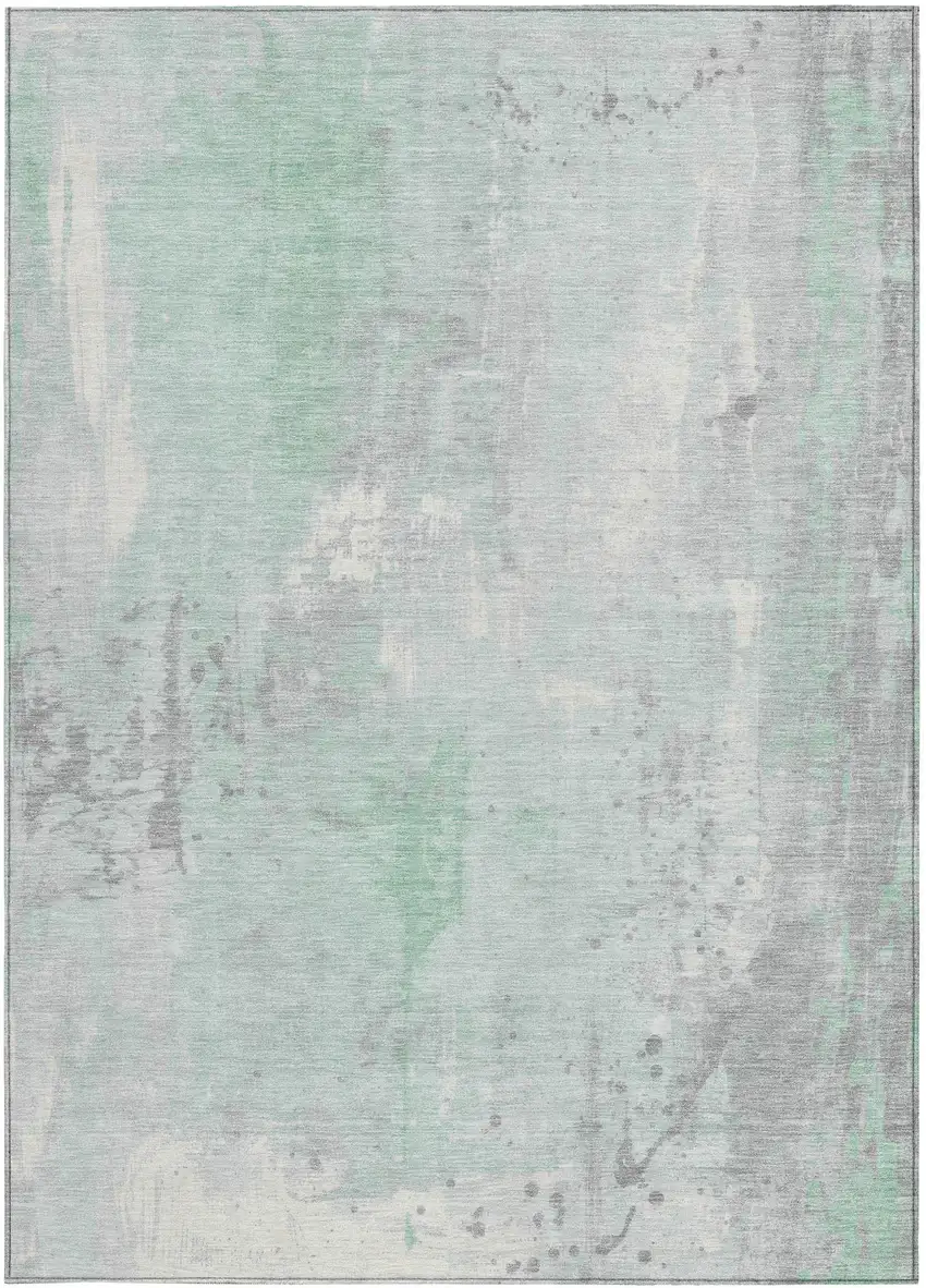 Mint Green And Ivory Abstract Washable Indoor Outdoor Area Rug Photo 3