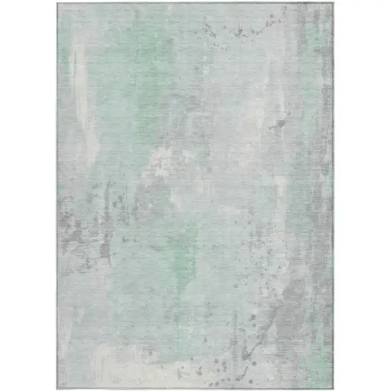 Mint Green And Ivory Abstract Washable Indoor Outdoor Area Rug Photo 4