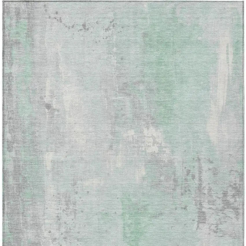 Mint Green And Ivory Abstract Washable Indoor Outdoor Area Rug Photo 3