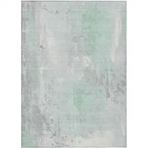 Photo of Mint Green And Ivory Abstract Washable Indoor Outdoor Area Rug
