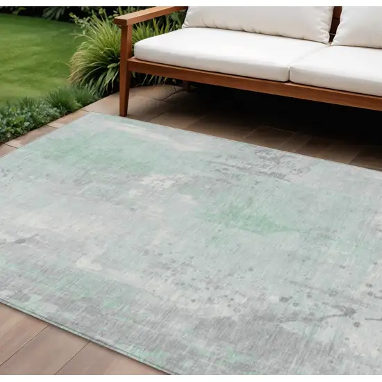 Mint Green And Ivory Abstract Washable Indoor Outdoor Area Rug Photo 2