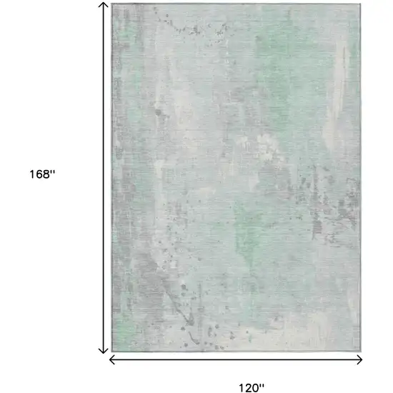 Mint Green And Ivory Abstract Washable Indoor Outdoor Area Rug Photo 9