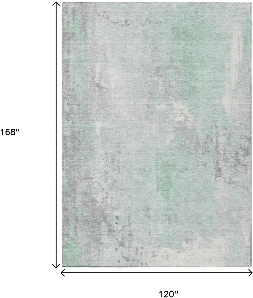 Mint Green And Ivory Abstract Washable Indoor Outdoor Area Rug Photo 9